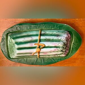 Rare-Bresolin hand painted asparagus butter dish.